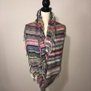 Boho Vibes Mirabeau Knit Multi Color Infinity Scarf Fringe Striped